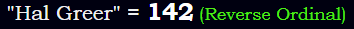 "Hal Greer" = 142 (Reverse Ordinal)