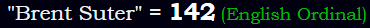 "Brent Suter" = 142 (English Ordinal)