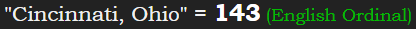 "Cincinnati, Ohio" = 143 (English Ordinal)