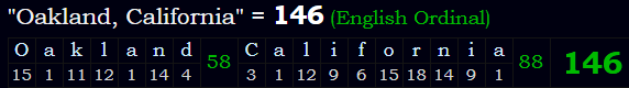 "Oakland, California" = 146 (English Ordinal)