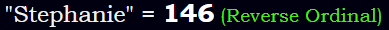 "Stephanie" = 146 (Reverse Ordinal)