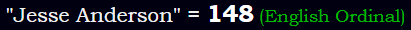 "Jesse Anderson" = 148 (English Ordinal)