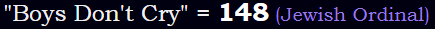 "Boys Don't Cry" = 148 (Jewish Ordinal)