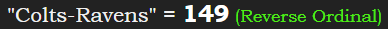 "Colts-Ravens" = 149 (Reverse Ordinal)