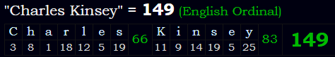 "Charles Kinsey" = 149 (English Ordinal)