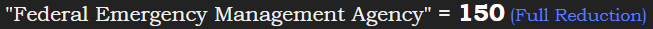 "Federal Emergency Management Agency" = 150 (Full Reduction)