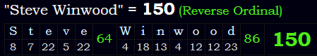 "Steve Winwood" = 150 (Reverse Ordinal)