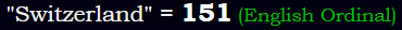 "Switzerland" = 151 (English Ordinal)