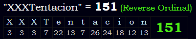 "XXXTentacion" = 151 (Reverse Ordinal)