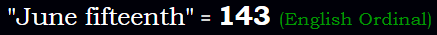 "June fifteenth" = 143 (English Ordinal)