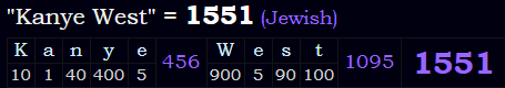 "Kanye West" = 1551 (Jewish)