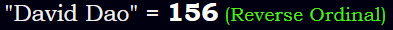 "David Dao" = 156 (Reverse Ordinal)