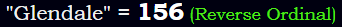 "Glendale" = 156 (Reverse Ordinal)