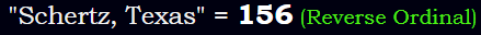 "Schertz, Texas" = 156 (Reverse Ordinal)