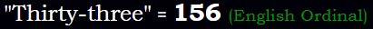 "Thirty-three" = 156 (English Ordinal)