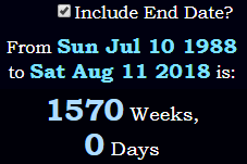 1570 Weeks, 0 Days