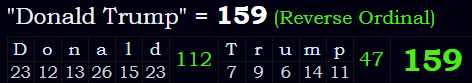 "Donald Trump" = 159 (Reverse Ordinal)