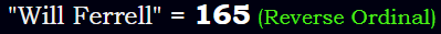 "Will Ferrell" = 165 (Reverse Ordinal)