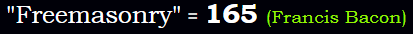 "Freemasonry" = 165 (Francis Bacon)