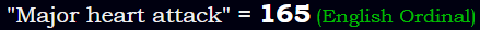 "Major heart attack" = 165 (English Ordinal)