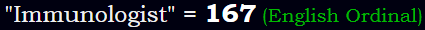 "Immunologist" = 167 (English Ordinal)