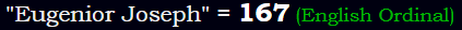 "Eugenior Joseph" = 167 (English Ordinal)