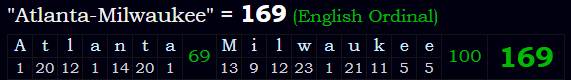 "Atlanta-Milwaukee" = 169 (English Ordinal)