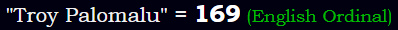 "Troy Palomalu" = 169 (English Ordinal)