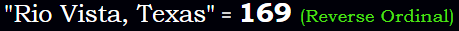 "Rio Vista, Texas" = 169 (Reverse Ordinal)