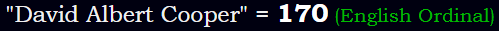 "David Albert Cooper" = 170 (English Ordinal)