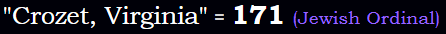 "Crozet, Virginia" = 171 (Jewish Ordinal)