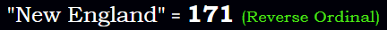 "New England" = 171 (Reverse Ordinal)