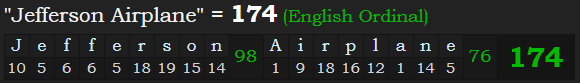 "Jefferson Airplane" = 174 (English Ordinal)
