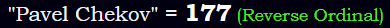 "Pavel Chekov" = 177 (Reverse Ordinal)