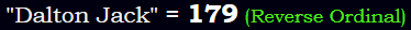 "Dalton Jack" = 179 (Reverse Ordinal)