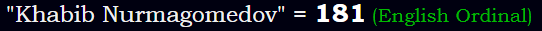 "Khabib Nurmagomedov" = 181 (English Ordinal)