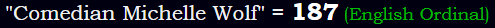 "Comedian Michelle Wolf" = 187 (English Ordinal)