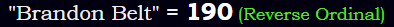 "Brandon Belt" = 190 (Reverse Ordinal)