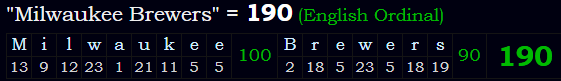 "Milwaukee Brewers" = 190 (English Ordinal)