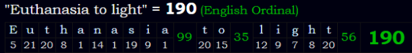 "Euthanasia to light" = 190 (English Ordinal)