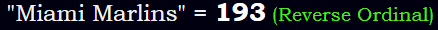 "Miami Marlins" = 193 (Reverse Ordinal)