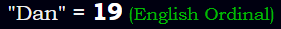 "Dan" = 19 (English Ordinal)