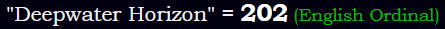 "Deepwater Horizon" = 202 (English Ordinal)