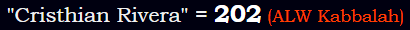 "Cristhian Rivera" = 202 (ALW Kabbalah)