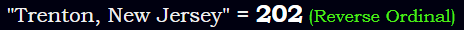 "Trenton, New Jersey" = 202 (Reverse Ordinal)