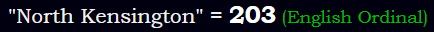 "North Kensington" = 203 (English Ordinal)