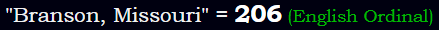 "Branson, Missouri" = 206 (English Ordinal)