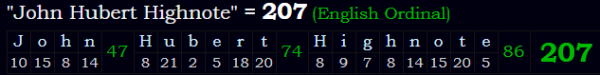 "John Hubert Highnote" = 207 (English Ordinal)