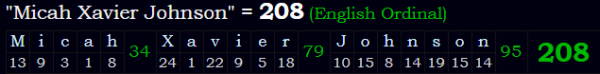 "Micah Xavier Johnson" = 208 (English Ordinal)