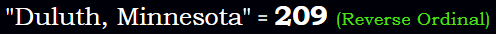 "Duluth, Minnesota" = 209 (Reverse Ordinal)